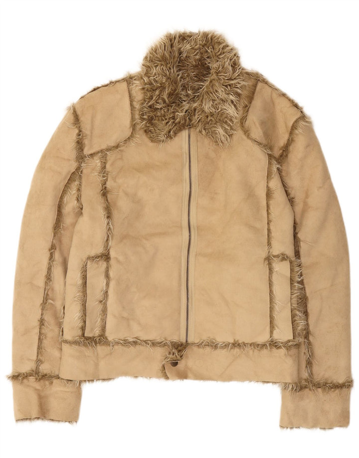 Kurtka damska Zara Sherpa UK 16, duża, beżowa, akrylowa