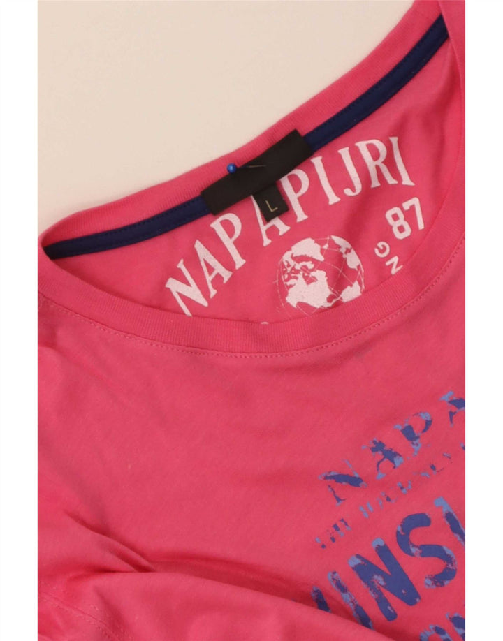 Męski T-shirt z grafiką Napapijri, duży, różowy