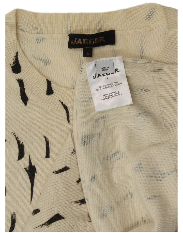 Damski sweter z wycięciem pod szyją Jaeger UK 8, mały, z białej bawełny w cętki