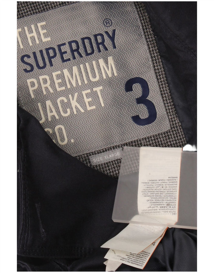 SUPERDRY Męski płaszcz groszkowy UK 42 XL, granatowy, bawełniany
