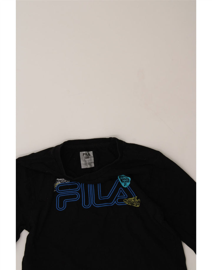 FILA Boys Graphic Top Long Sleeve 10-11 Years Medium Black Vintage Fila and Second-Hand Fila from Messina Hembry 