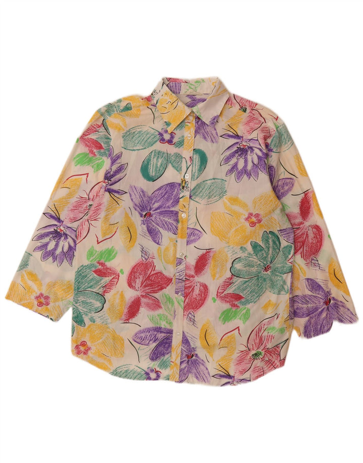 Damska sukienka koszulowa z krótkim rękawem VINTAGE UK 14, duża, wielobarwna w kwiaty