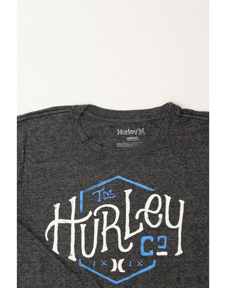 HURLEY Mens Graphic T-Shirt Top XL Grey Flecked Polyester Vintage Hurley and Second-Hand Hurley from Messina Hembry 