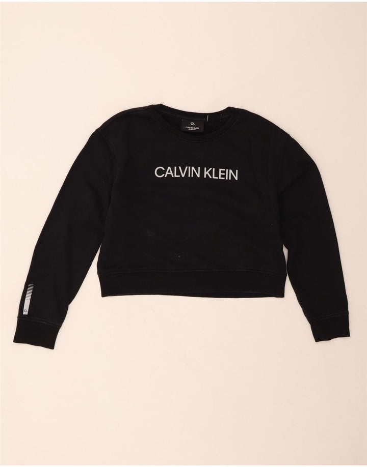 CALVIN KLEIN Womens Graphic Sweatshirt Jumper UK 14 Medium Black