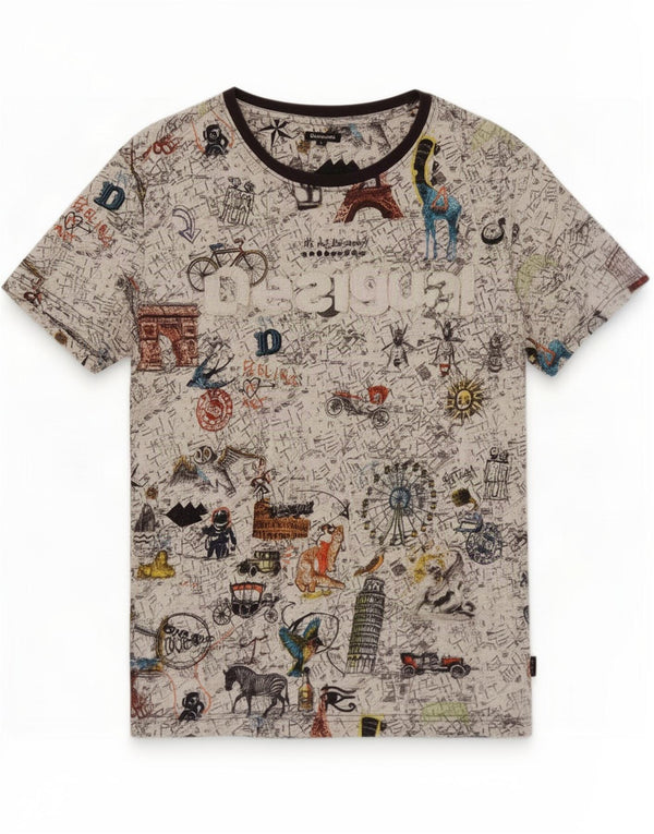 Męski T-shirt Desigual z grafiką, duży, wielokolorowy, bawełniany