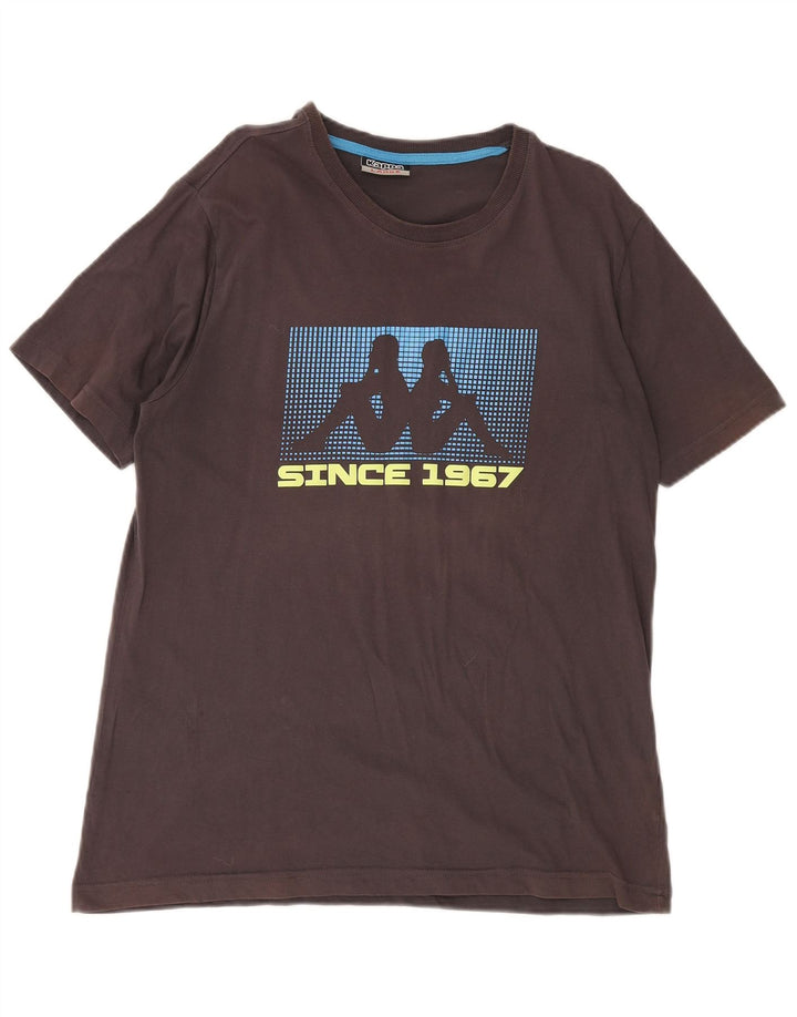 Męski T-shirt z grafiką KAPPA, duży, brązowy, bawełniany