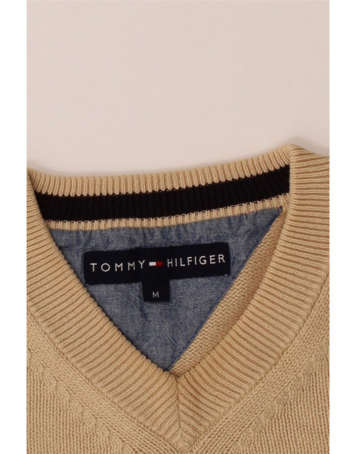 TOMMY HILFIGER Mens V-Neck Jumper Sweater Medium Beige Cotton