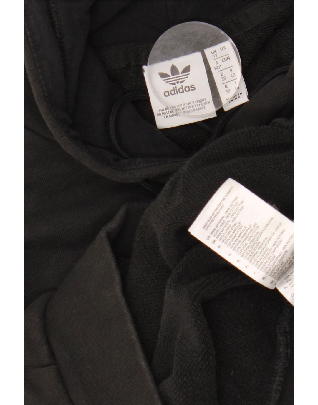 Damski sweter z kapturem ADIDAS z grafiką, oversize UK 12, średni czarny, bawełniany