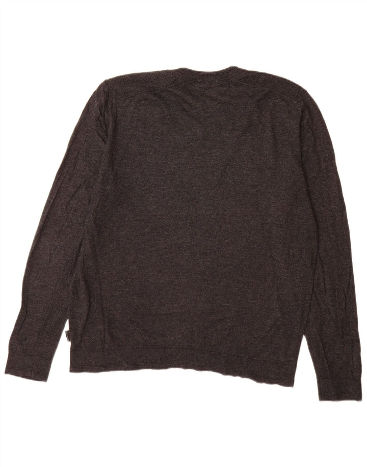 Męski sweter Ted Baker z dekoltem w kształcie litery V, rozmiar 5 XL, szara wełna