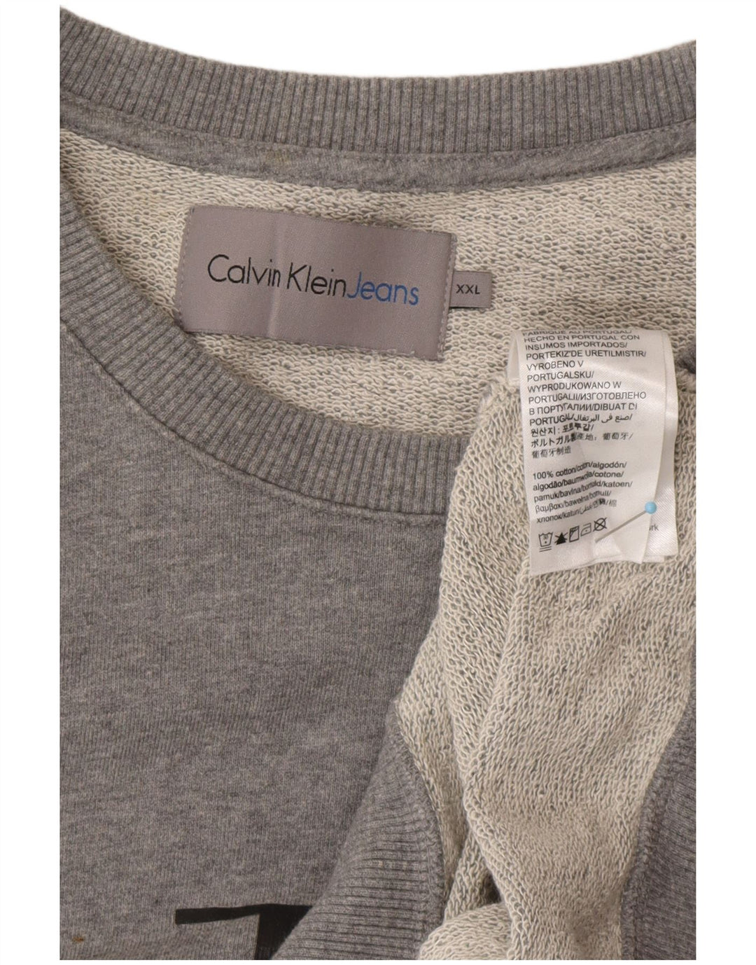 Męski sweter z grafiką CALVIN KLEIN JEANS, 2XL, szary, bawełniany