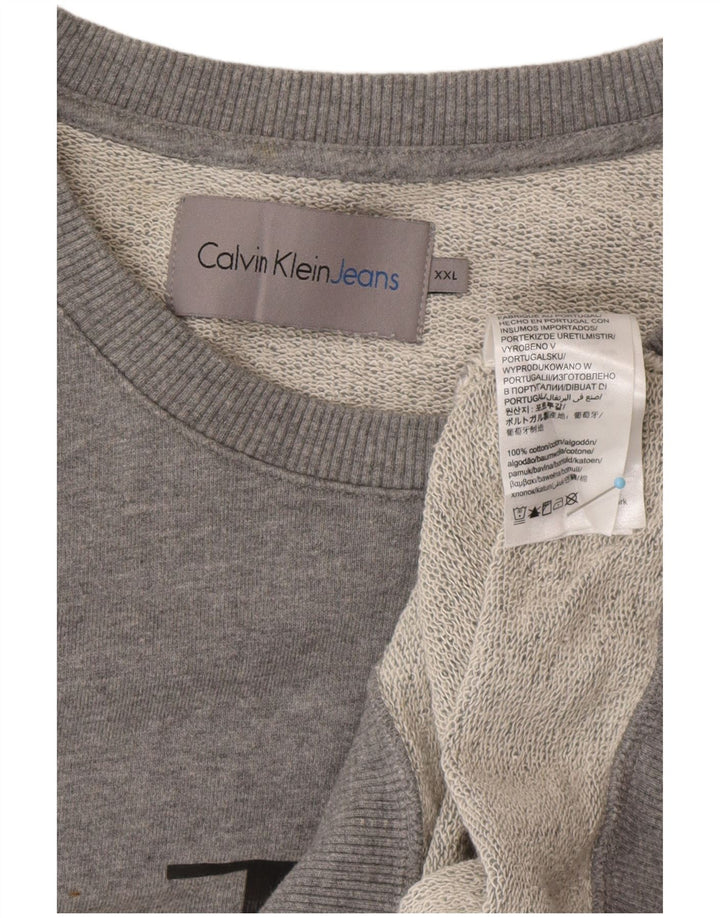 Męski sweter z grafiką CALVIN KLEIN JEANS, 2XL, szary, bawełniany