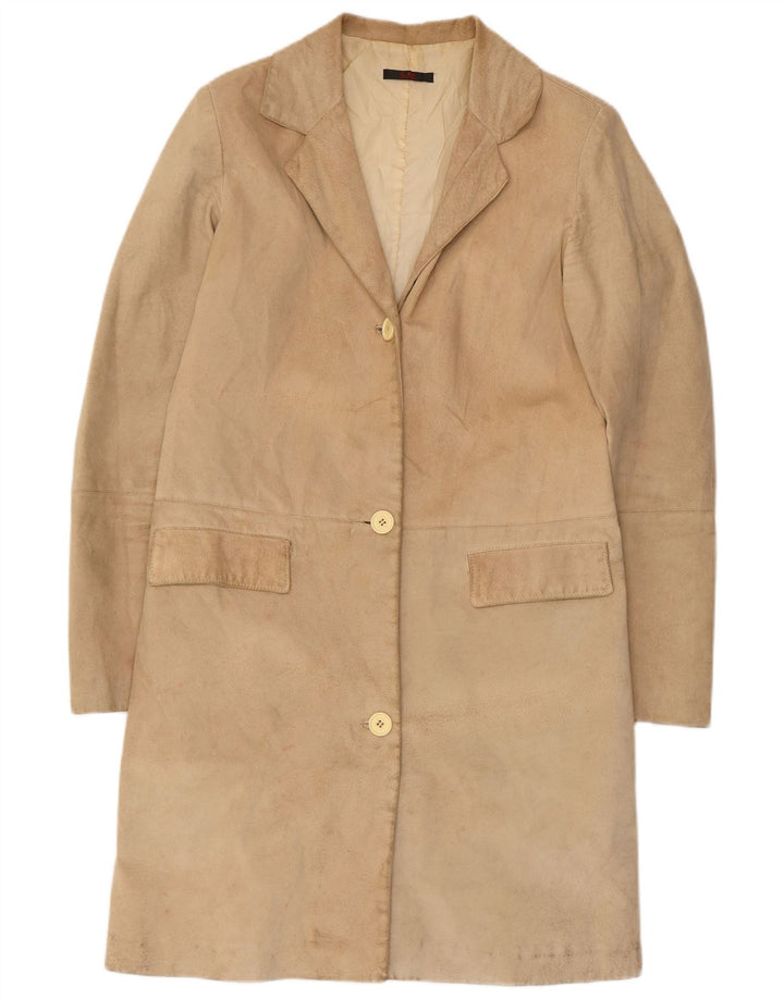 Vintage damski zamszowy płaszcz UK 10 Small Beige Leather