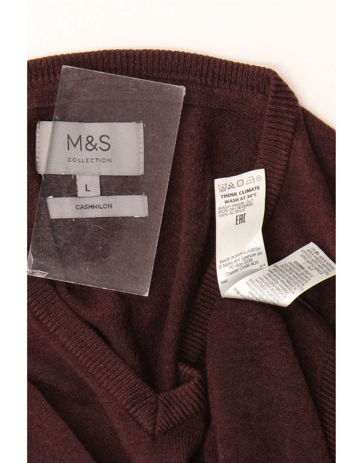 Marks & Spencer Męski sweter z dekoltem w kształcie litery V, duży, brązowy, akrylowy