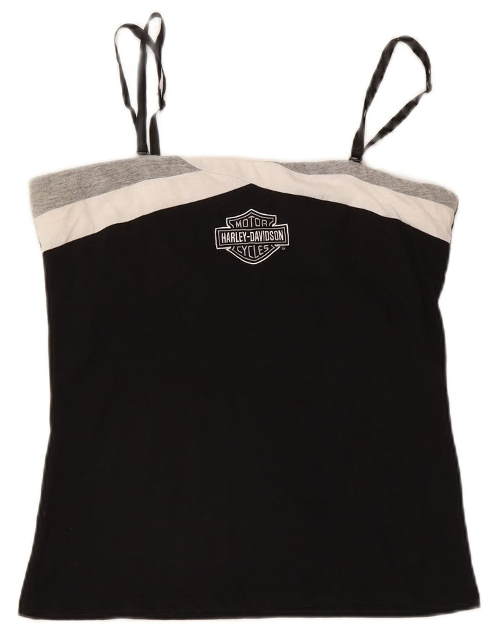 Damski top na ramiączkach z grafiką Harley Davidson UK 14, duży, czarny, bawełniany