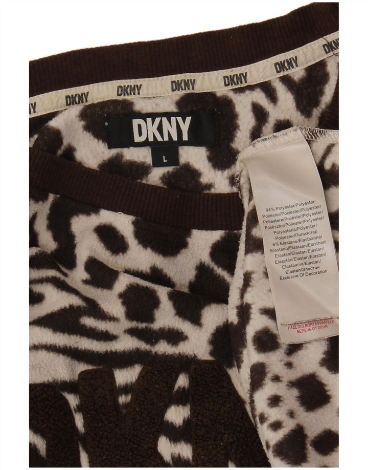 Damski sweter oversize DKNY z polaru z grafiką UK 16, duży brązowy nadruk zwierzęcy