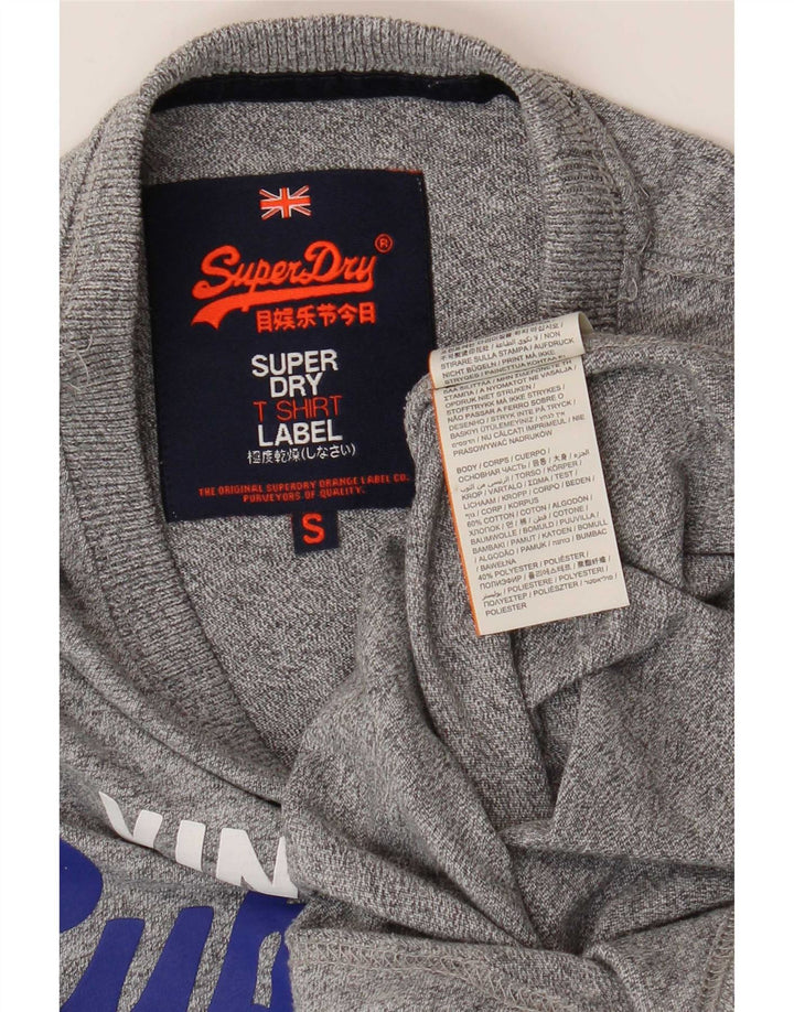 Męski T-shirt z grafiką Superdry, mały, szary, bawełniany w cętki