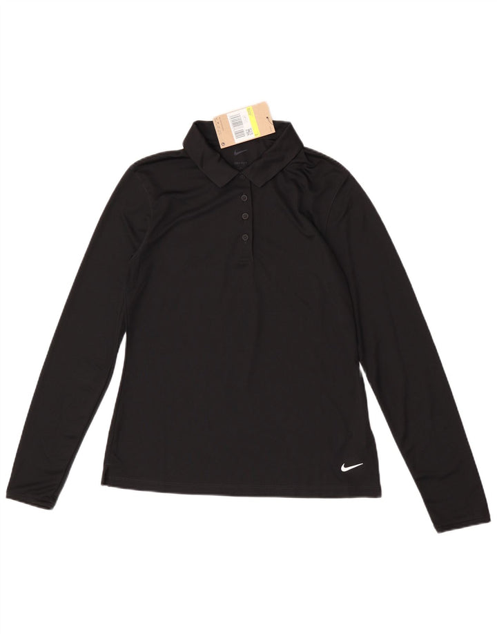 Damska koszulka polo Nike Dri Fit z długim rękawem, mała, czarna, poliestrowa