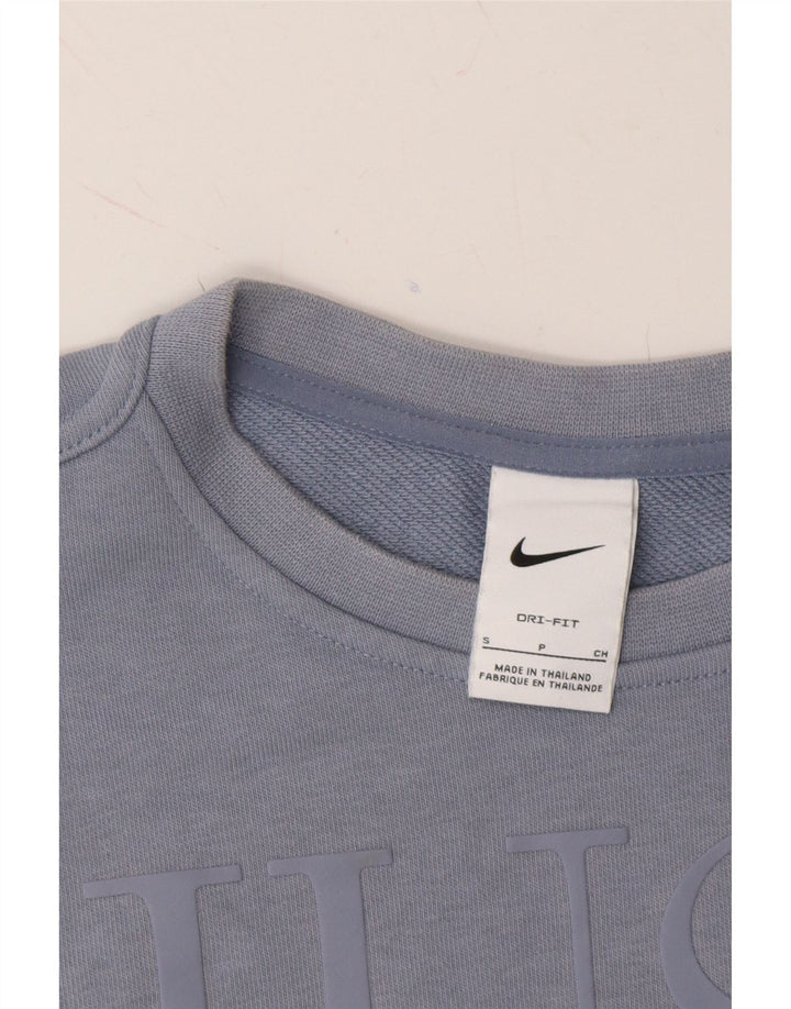 NIKE Womens Dri Fit Oversized Graphic Sweatshirt Jumper UK 10 Small Blue Vintage Nike and Second-Hand Nike from Messina Hembry 