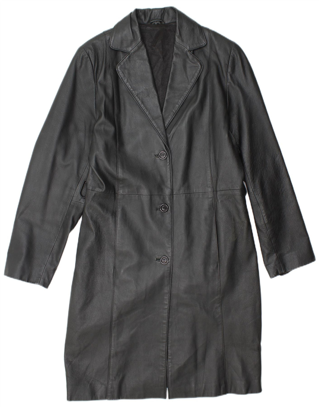 VINTAGE damski płaszcz skórzany UK 14 średniej czarnej skóry