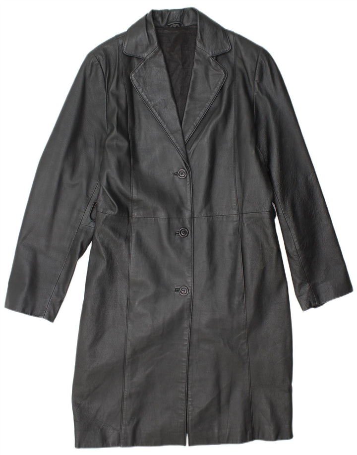 VINTAGE damski płaszcz skórzany UK 14 średniej czarnej skóry