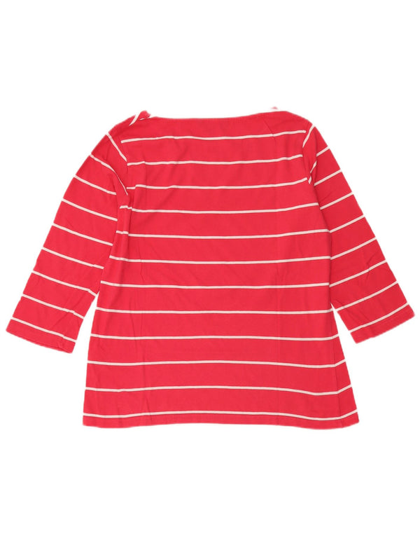 Crew Clothing Womens Top 3/4 Sleeve UK 14 Medium Red Striped Cotton