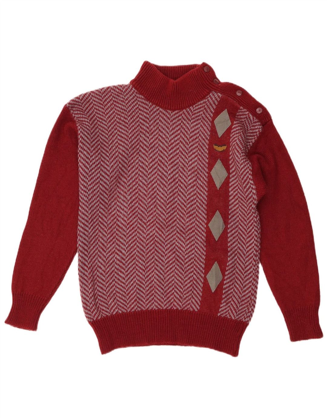 Vintage damski sweter zapinany na guziki UK 12, średni czerwony akryl