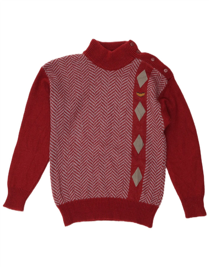 Vintage damski sweter zapinany na guziki UK 12, średni czerwony akryl