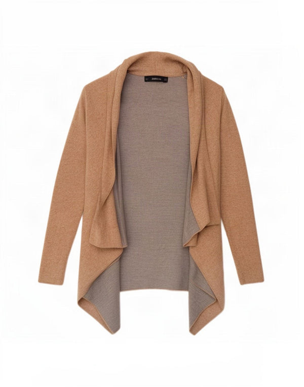 Asymetryczny sweter damski Zara z otwartym kardiganem UK 10 Small Beige