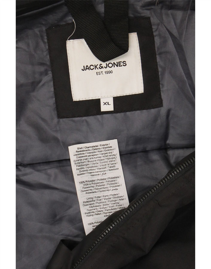 JACK & JONES Mens Hooded Windbreaker Jacket UK 42 XL Black Polyester Vintage Jack & Jones and Second-Hand Jack & Jones from Messina Hembry 