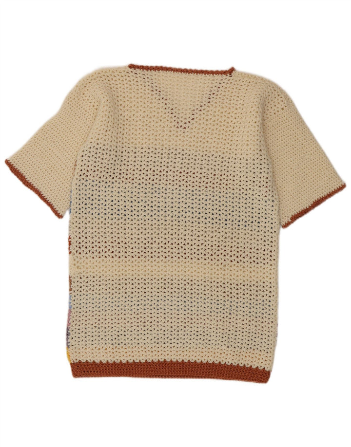 Sweter damski w stylu vintage z dekoltem w kształcie litery V, UK 14, średnie, wielokolorowe paski