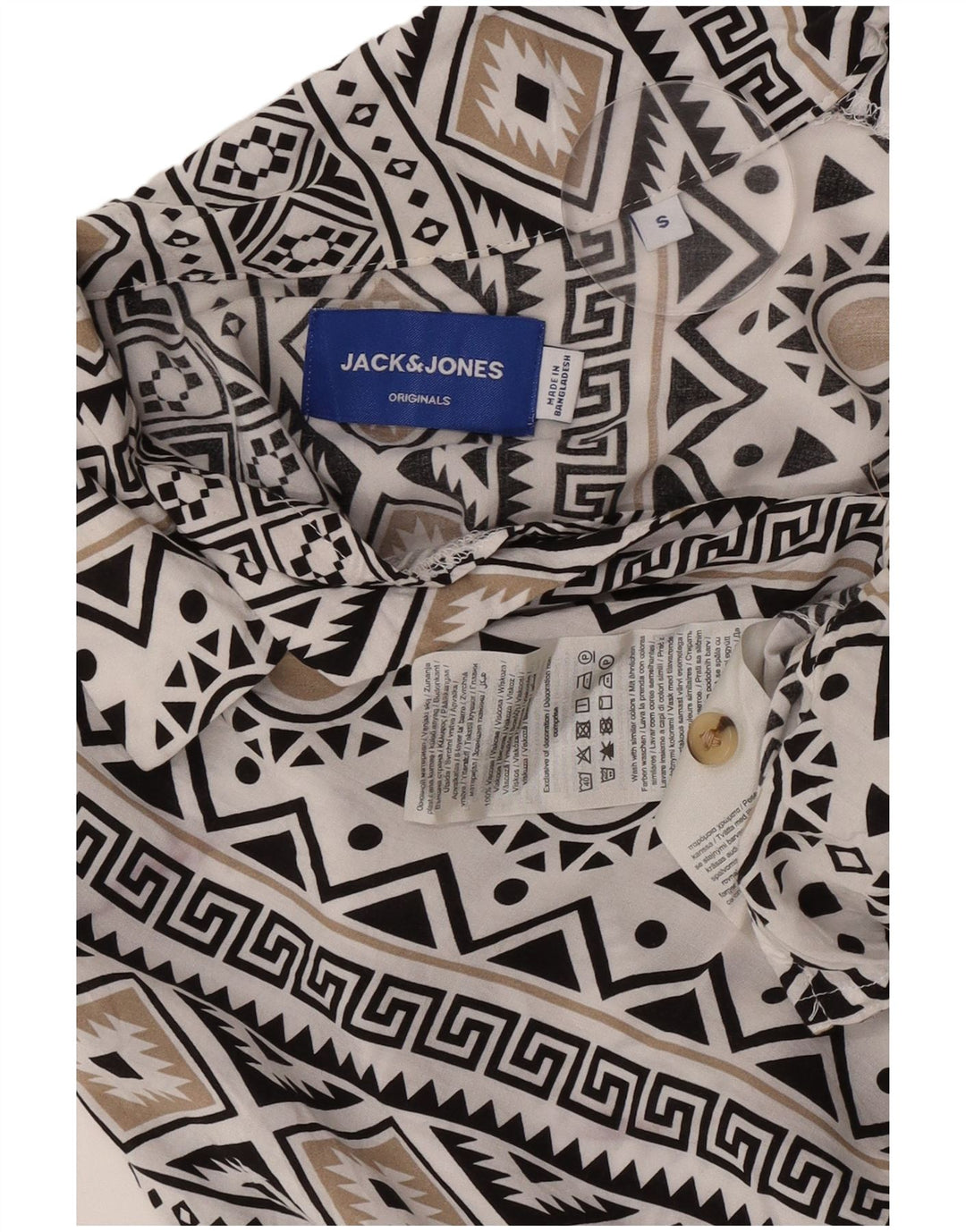 Męska koszula z krótkim rękawem Jack & Jones, mała, biała, geometryczna wiskoza