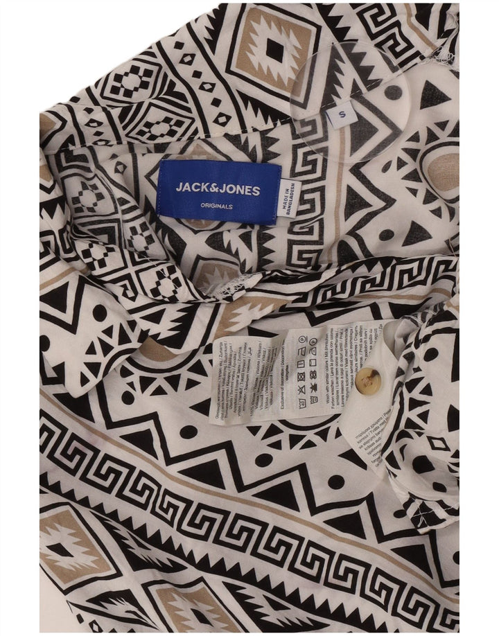 Męska koszula z krótkim rękawem Jack & Jones, mała, biała, geometryczna wiskoza