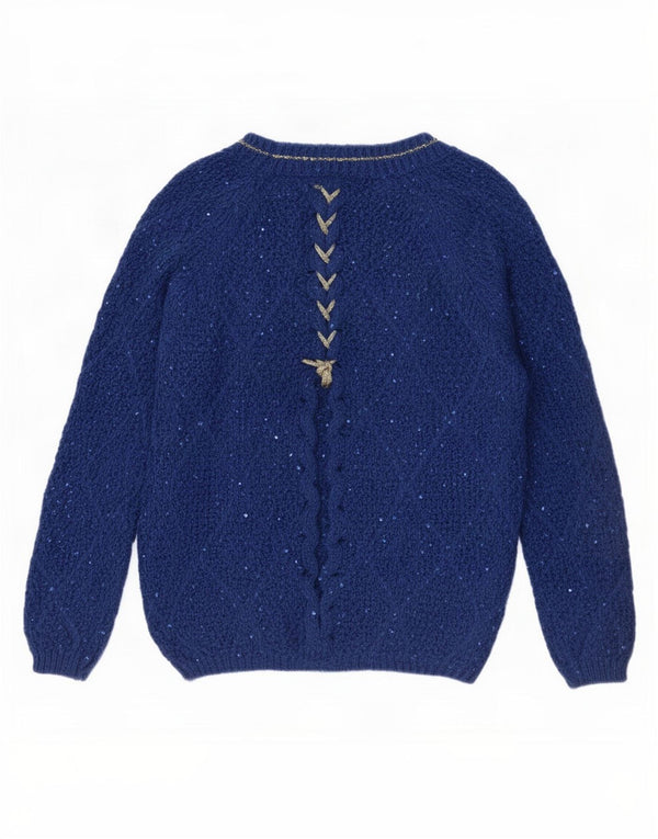 Sweter damski w stylu vintage z dekoltem w łódkę UK 16, duży niebieski