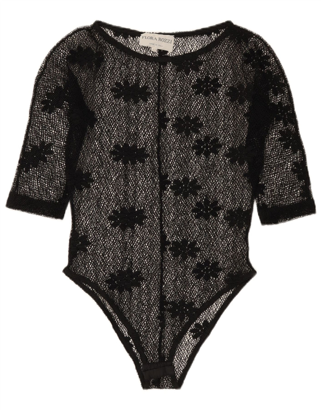 Vintage damskie body z prześwitującą koronką IT 42, średni czarny kwiatowy