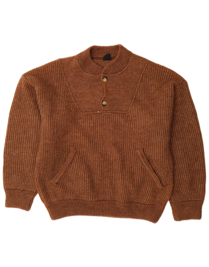 Ivy Oxford Męski sweter zapinany na guziki, duży, brązowy, wełniany