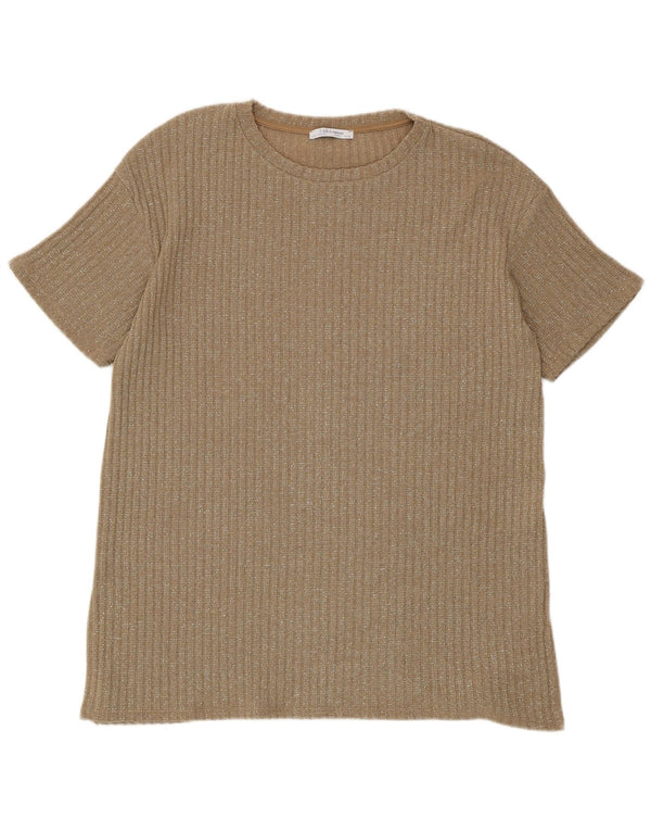 T-shirt damski Zara Trafaluc Top UK 16, duży, brązowy, nakrapiany poliester