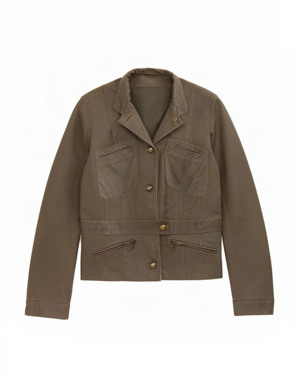Vintage damska kurtka skórzana IT 44 Medium Khaki