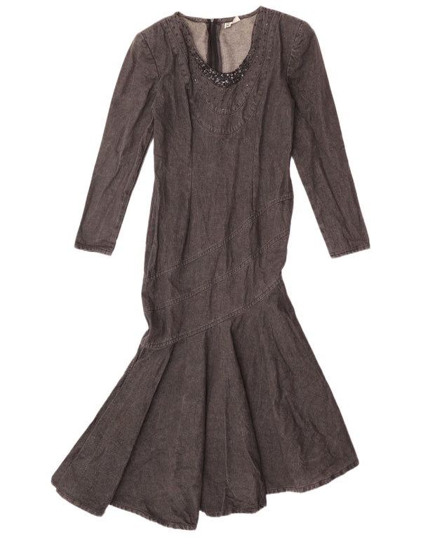 Paradise Womens Long Sleeve Denim Mermaid Dress US 1 XS Black Cotton