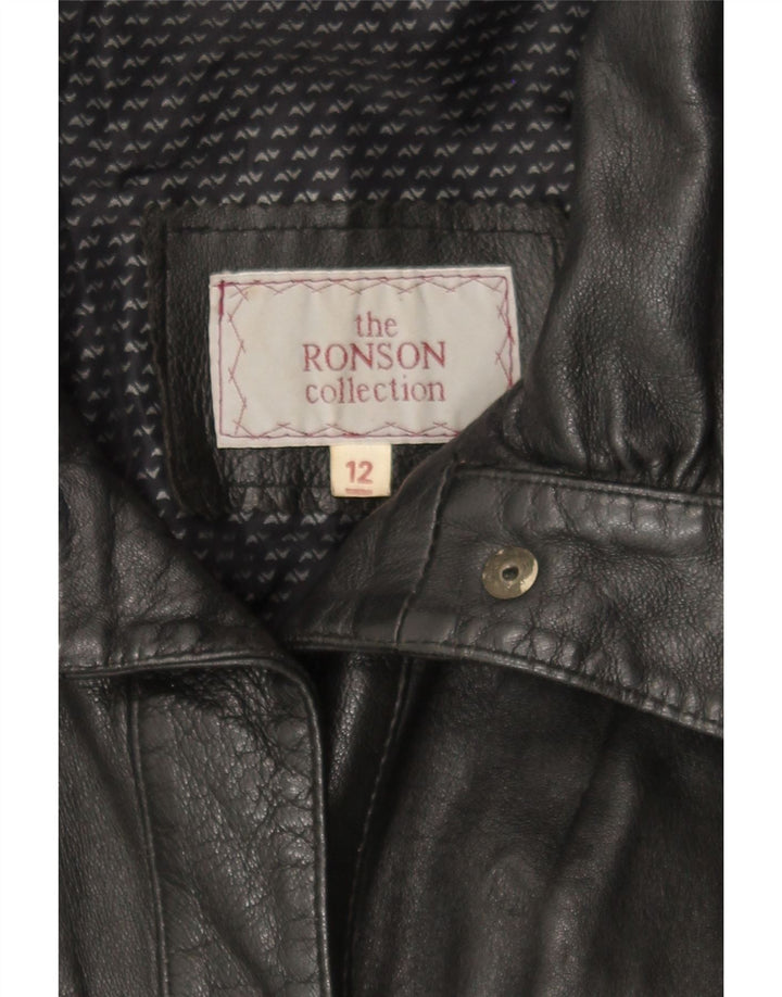 VINTAGE Womens Oversized Coat UK 12 Medium Black Chevron Leather Vintage Vintage and Second-Hand Vintage from Messina Hembry 