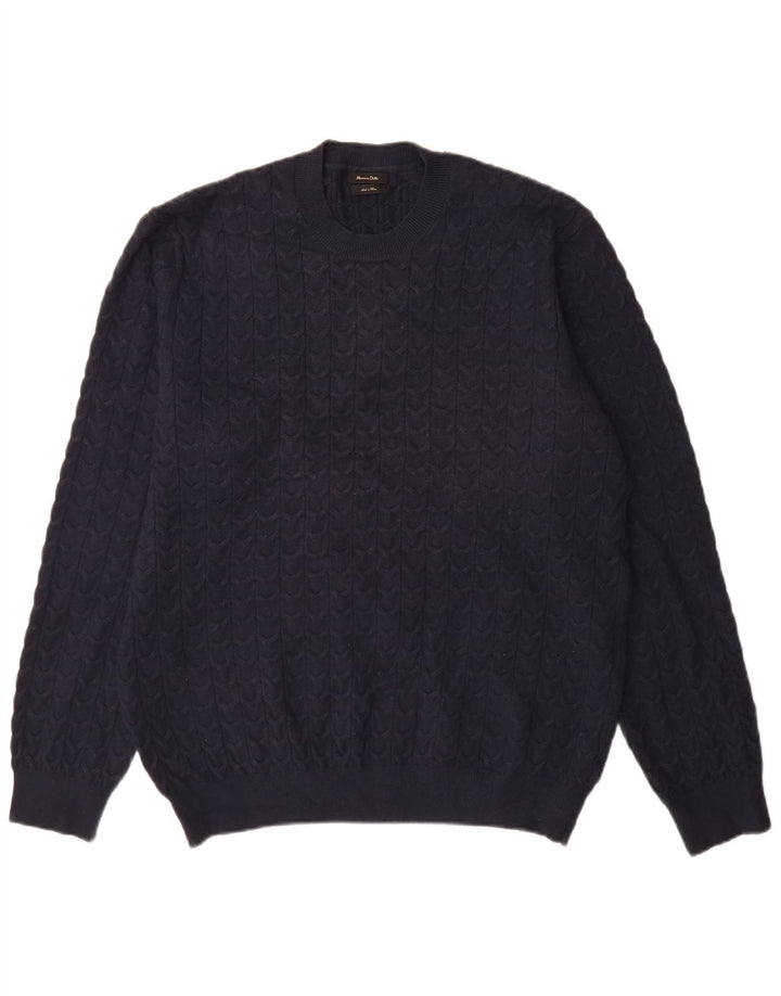 Męski sweter Massimo Dutti z okrągłym dekoltem XL, granatowa wiskoza