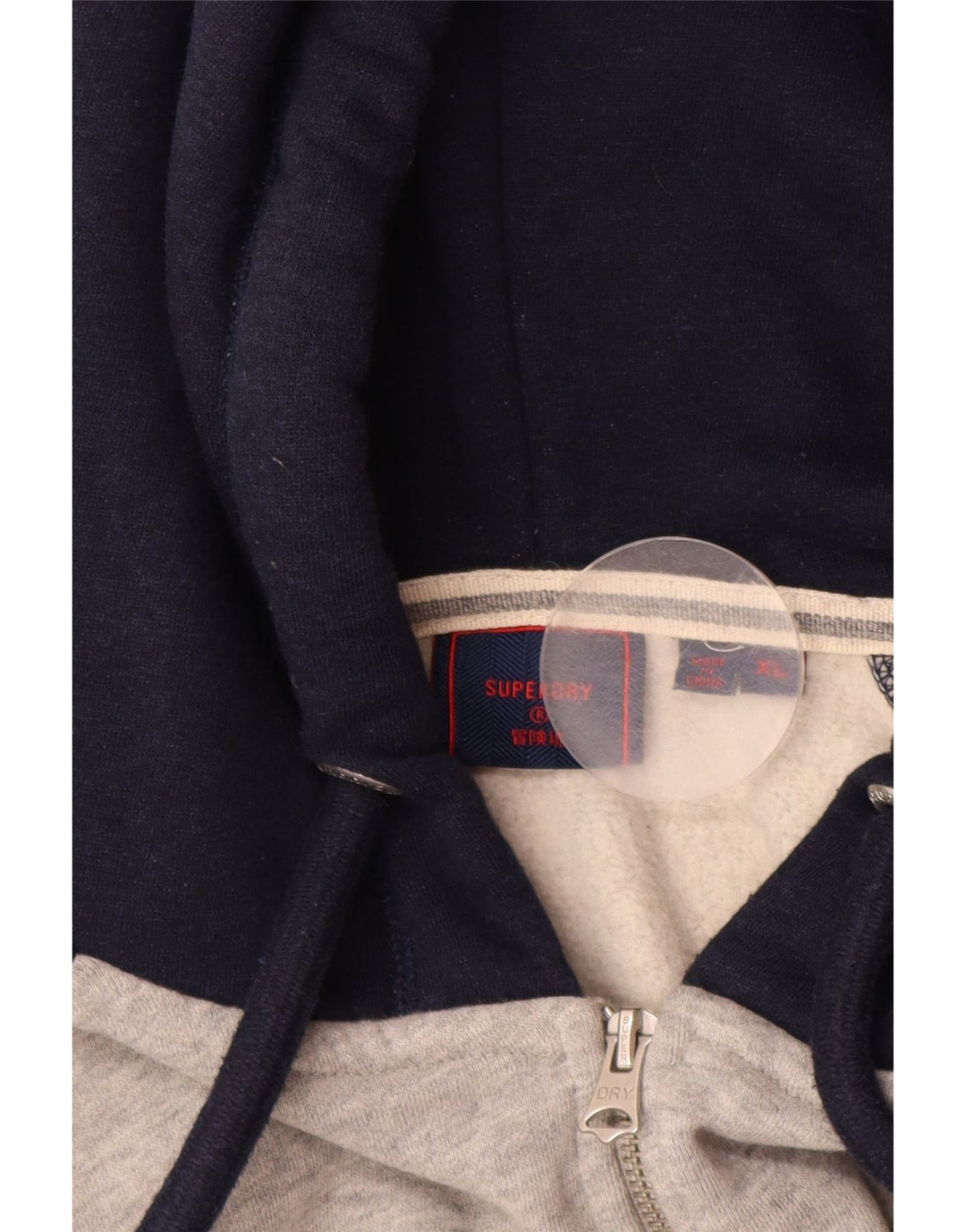 SUPERDRY Męski sweter z kapturem i zamkiem XL, szara, bawełniana w bloki kolorów