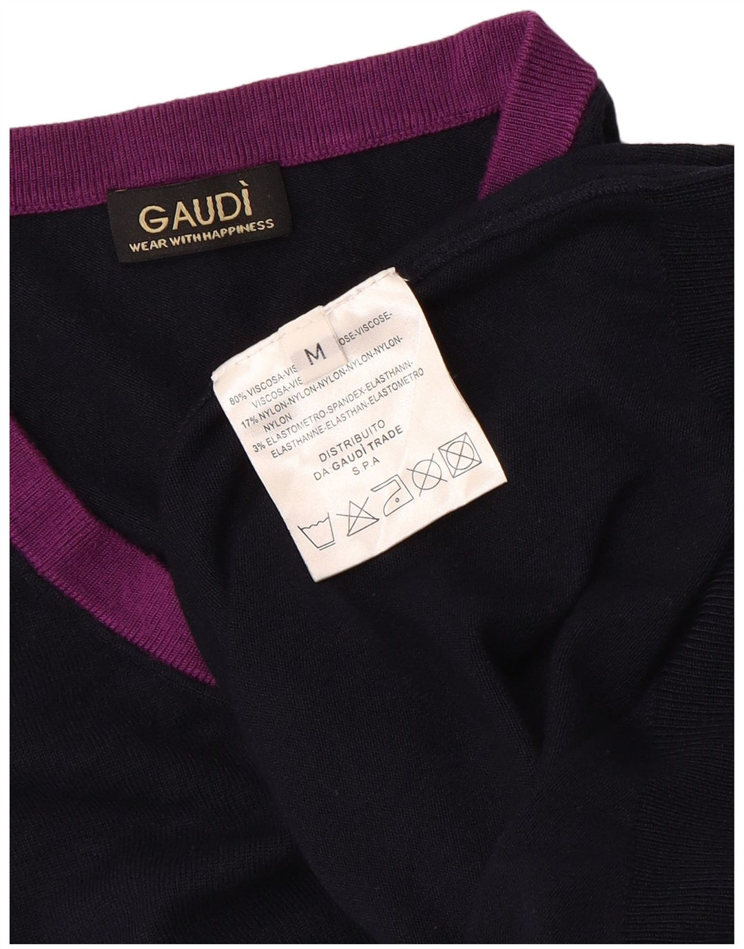 Sweter damski GAUDI z dekoltem w kształcie litery V, UK 14, średni granatowy, blok kolorów