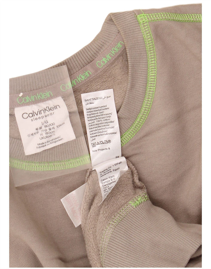Męski top z grafiką Calvin Klein z długim rękawem, duży, brązowy, bawełniany