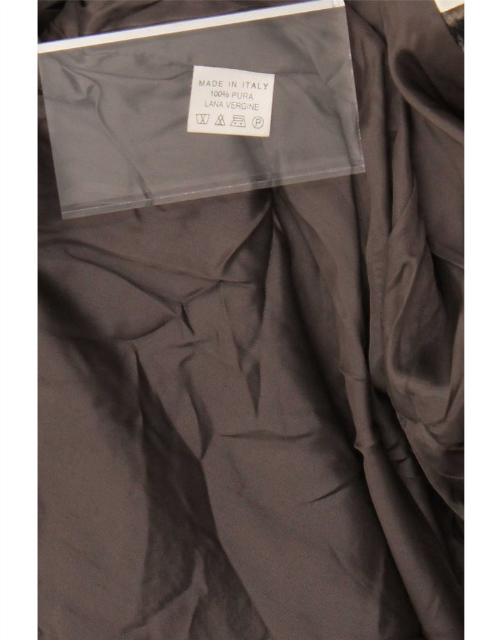 Płaszcz damski w stylu vintage UK 14, średnia brązowa krata z dziewiczej wełny