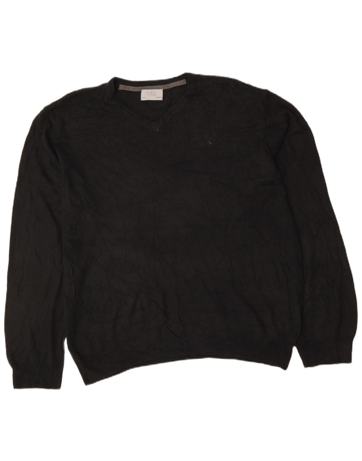 Męski sweter Marks & Spencer o regularnym kroju z dekoltem w kształcie litery V, 2XL, czarny akryl