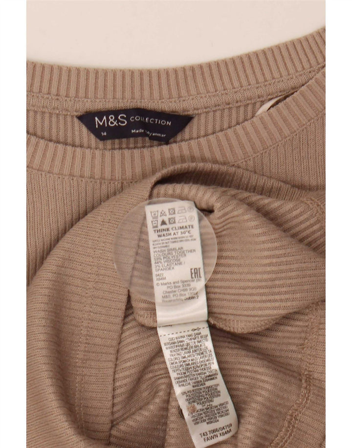 Marks & Spencer Damski top z długim rękawem, UK 14, średni beżowy poliester