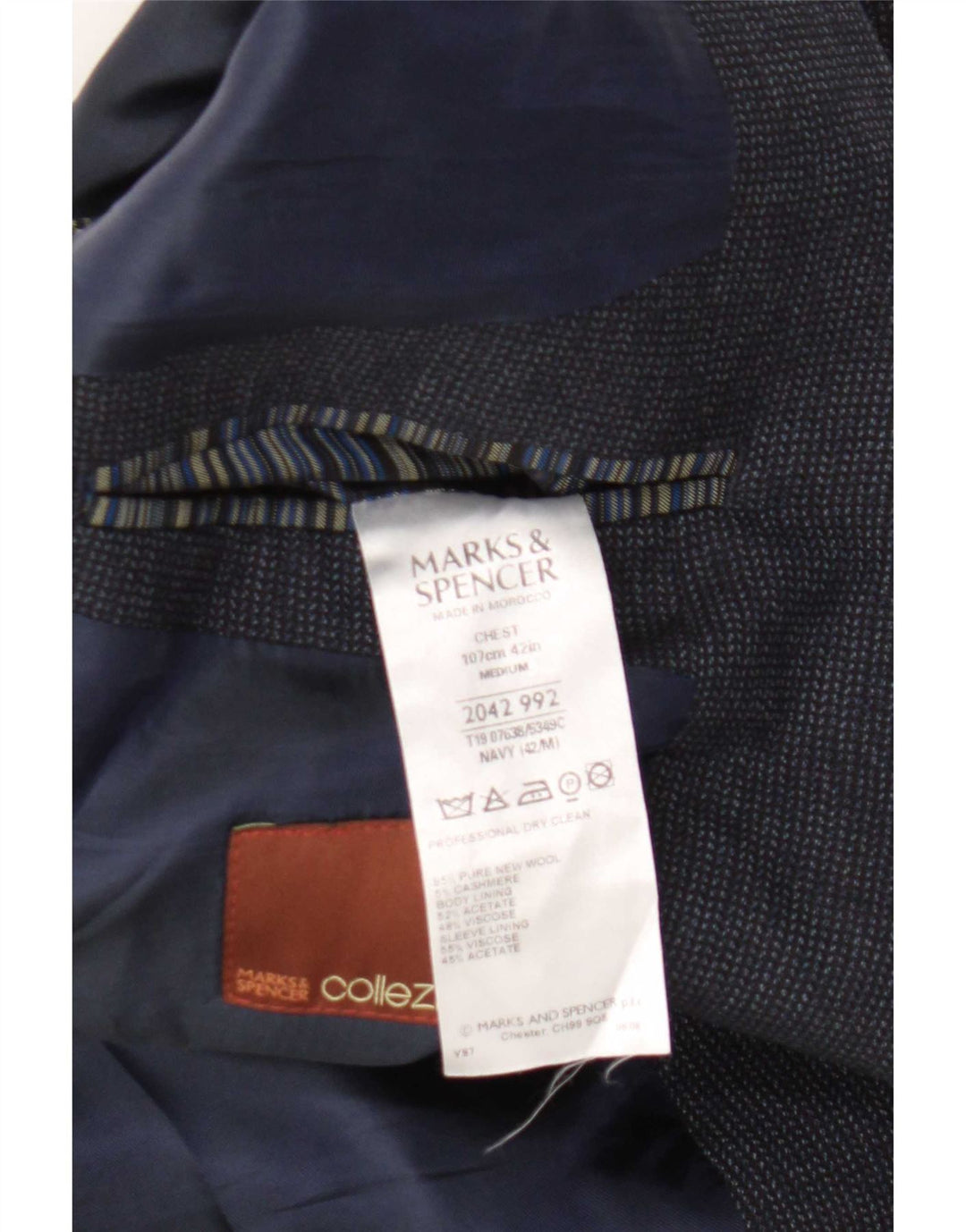 Marks & Spencer Męska marynarka zapinana na 2 guziki UK 42, duża, granatowa, nowa wełna