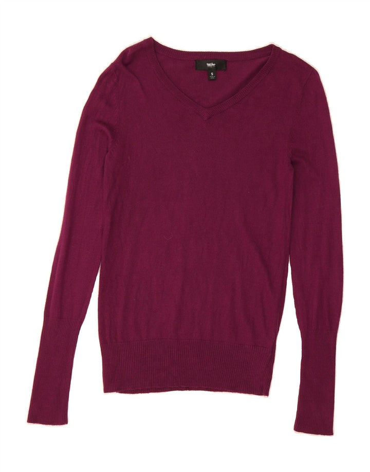 MOSSIMO Womens V-Neck Jumper Sweater UK 10 Small Maroon Nylon Vintage Mossimo and Second-Hand Mossimo from Messina Hembry 