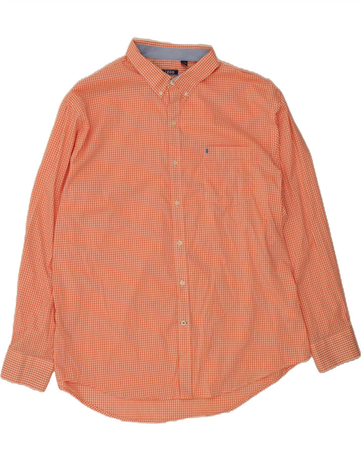IZOD Mens Shirt 2XL Orange Gingham Cotton Vintage Izod and Second-Hand Izod from Messina Hembry 