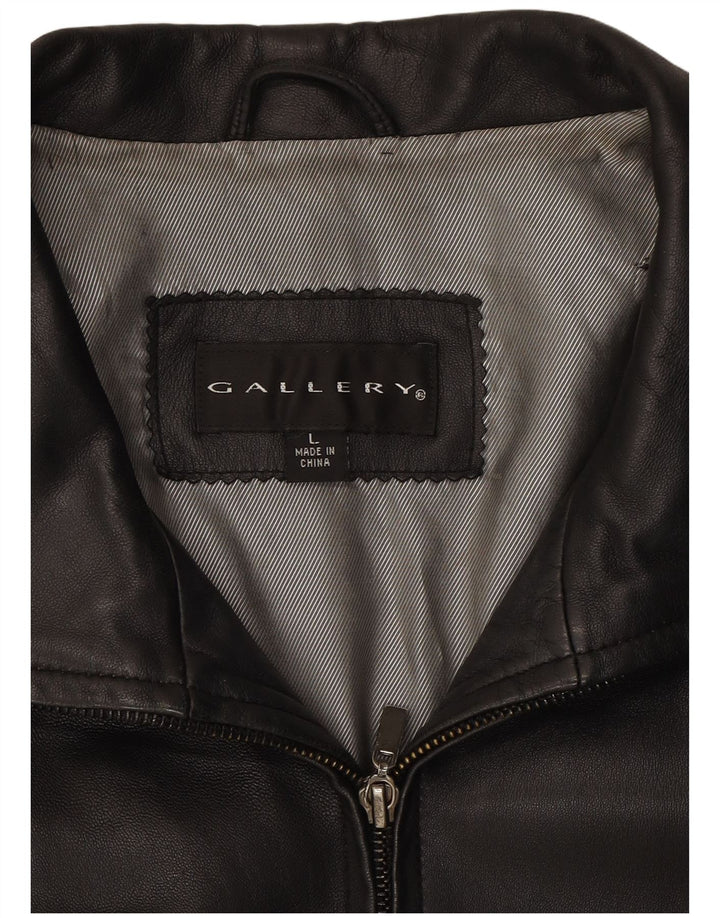 GALLERY Womens Leather Jacket UK 16 Large Black Leather